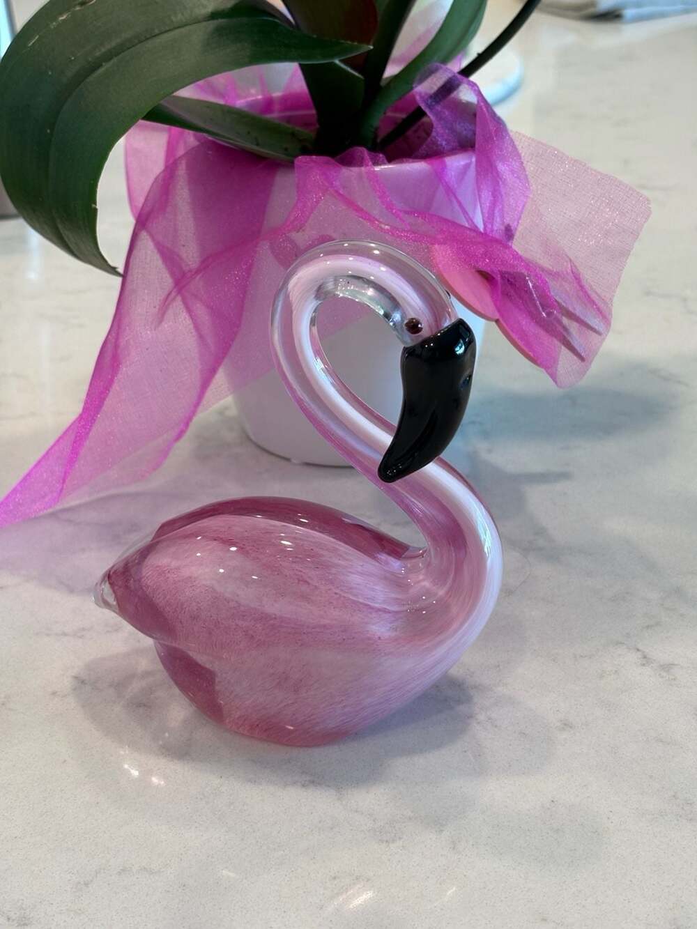 Beachcombers Handblown Pink Glass Flamingo Figurine